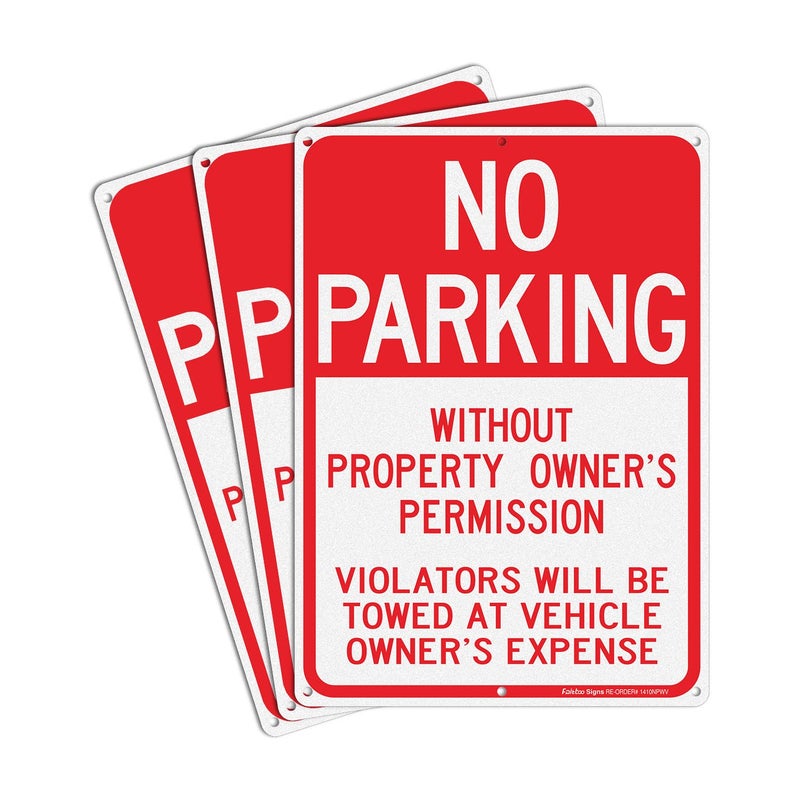 Faittoo No Parking Without Property Owner's Permission Sign, Violators Will Be Towed at Vehicle Owner's Expense (3 Pack) 14 x 10 Inches .40 Rust Free Aluminum Reflective Sign, UV Protected,Weather Resistant,W - Image 1